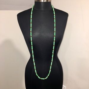 Vintage Green & Gold Bead Long Strand Necklace